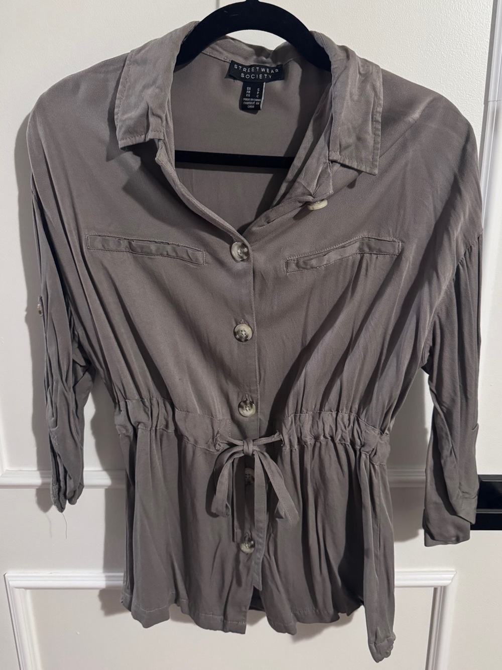 Streetwear Society Women's Gray Button-Front Drawstring Jacket